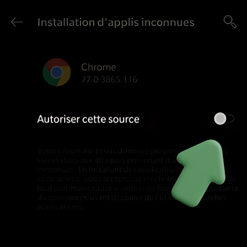 Instruction Autorisez l'installation à partir de sources inconnues